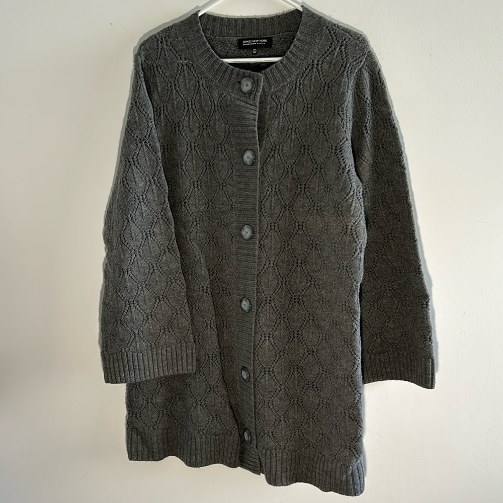 Jones New York, Women’s Size 0X Gray Knit Cardigan Sweater